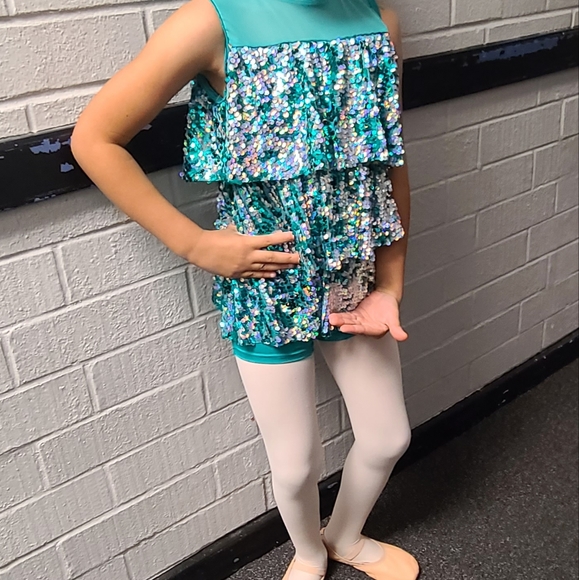 Teal Sequined Performance Jumpsuit - Picture 12 of 12